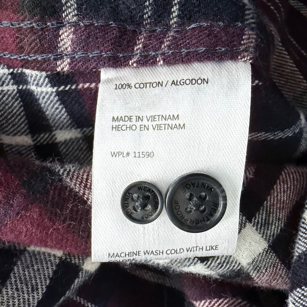 Weatherproof Vintage Flannel Shirt XL Burgundy Plaid Casual Button Up Shirt - Picture 9 of 11